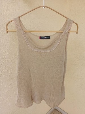 Aldo Martins Vintage Feinstrick Top Beige Glanzgarn Baumwolle Viskose Gr.42 Boho
