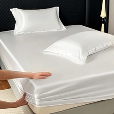 Satin Elastic Fitted Sheet Solid Mattress Cover 360 Band Bed Sheet for Single Do