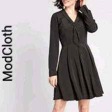 Women's ModCloth Black Long Sleeve Dress Size 6 front tie work office wear chic