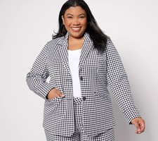 Isaac Mizrahi Live 24/7 Stretch Blazer Jacket Black Gingham 12 New