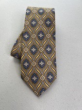 Nordstrom Gold, Blue Geometric Pattern 100 Silk Tie NWOT