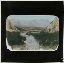 Colour Magic lantern slide - BOW RIVER AT BANFF ALBERTA CANADA C1900
