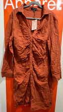 Missguided Tall Ruched Front Shirt Dress, Long Sleeve, Rust, NEW, Size 16, B45