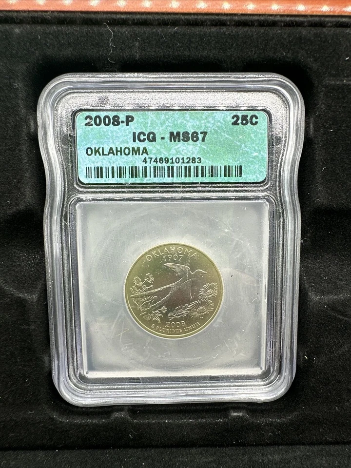 2008-P 25C States Quarter Set Of 5 NM,AZ,AK HA,OK ICQ MS67 In Wooden Case - Image 2 of 4