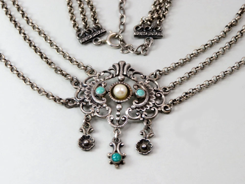 Collana In Argento Con Perle Turchesi TRACHT KETTE - Immagine 4 di 4