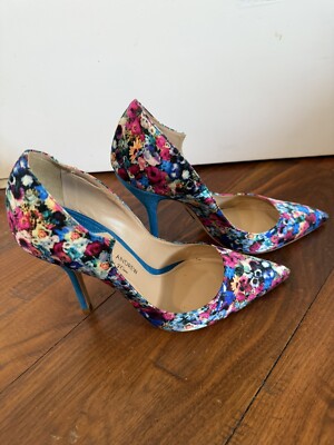 Paul Andrew for J. Crew Blue Floral Print Stilletto Pumps 7