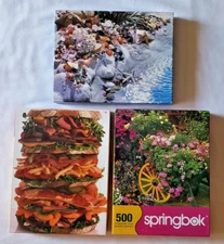 Springbok 500 Piece Puzzle Lot of 3 Seashells Flowers Food