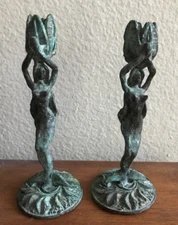 MERMAIDS CANDLE HOLDERS  XVII OR 18TH # SUPERB PATINA ART POPULAR RARE