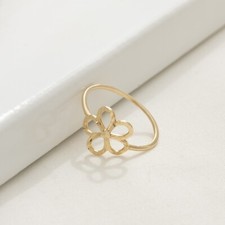 10K Solid Gold Daisy Ring, Tiny Floral Ring