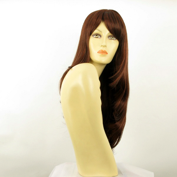 Perruque femme longue châtain foncé cuivré intense WENDY 322 avec frange