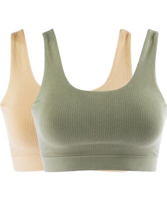 Rhonda Shear 2-pack Seamless Ribbed ForeverStretch Ahh Bra BeigeLichen