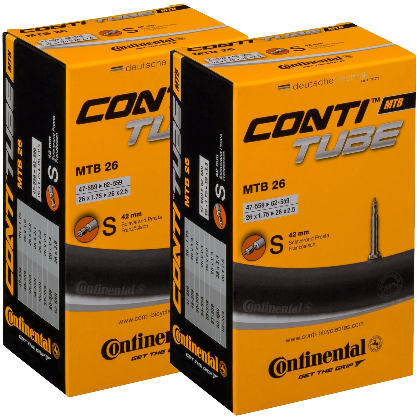 Continental 26x1.75 Inner Tubes Pack of 2 42mm Presta Valve Durable Quality