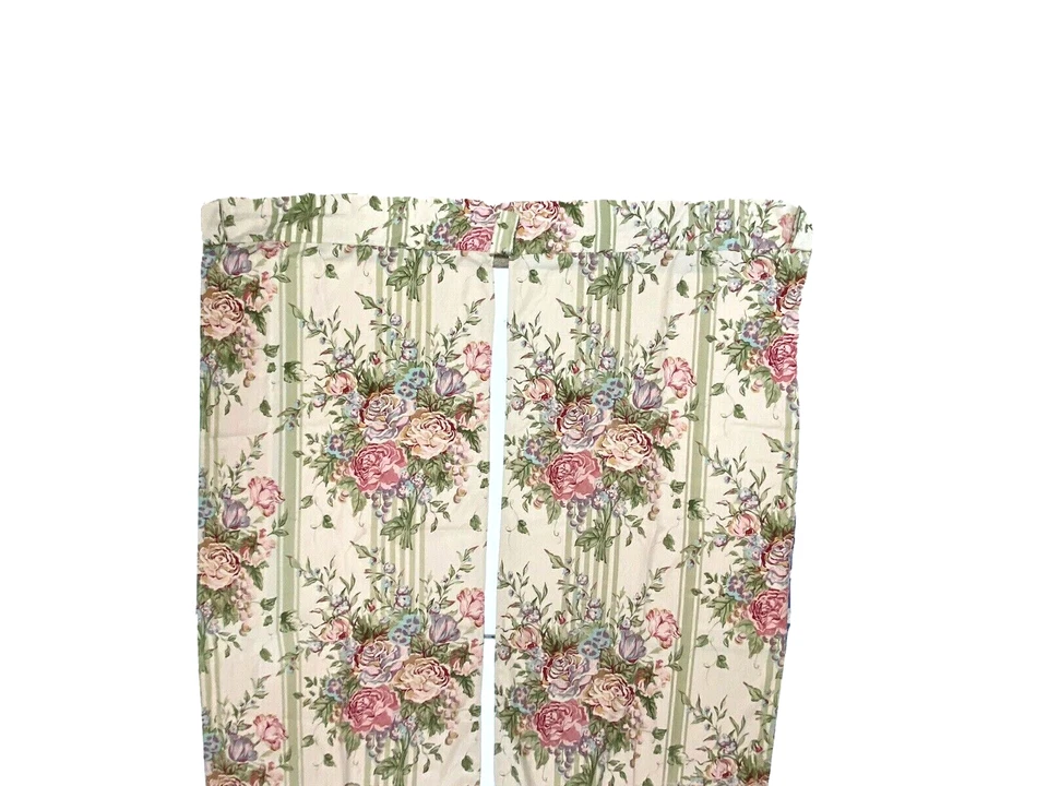 2 Cortinas Tratamientos Ventana Algodón Cortinas Floral Rosa Beige Patrón Largo Lujo Foto 2 de 4