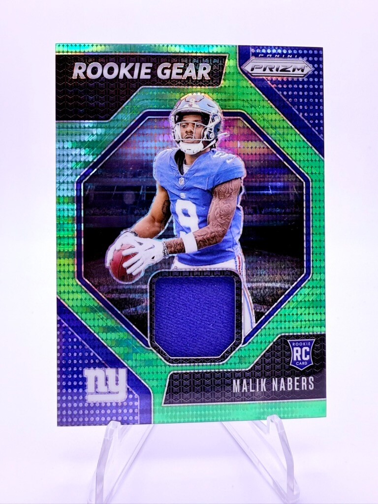 2024 Panini Prizm Malik Nabers Rookie Gear Jersey Neon Green Pulsar RC #RG-MNS