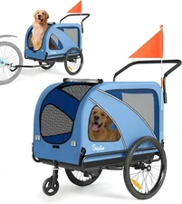 Dog Bike Trailer | Supports up to 88 lbs | 2-in-1 Pet Stroller Cart Bicycle BLUE
