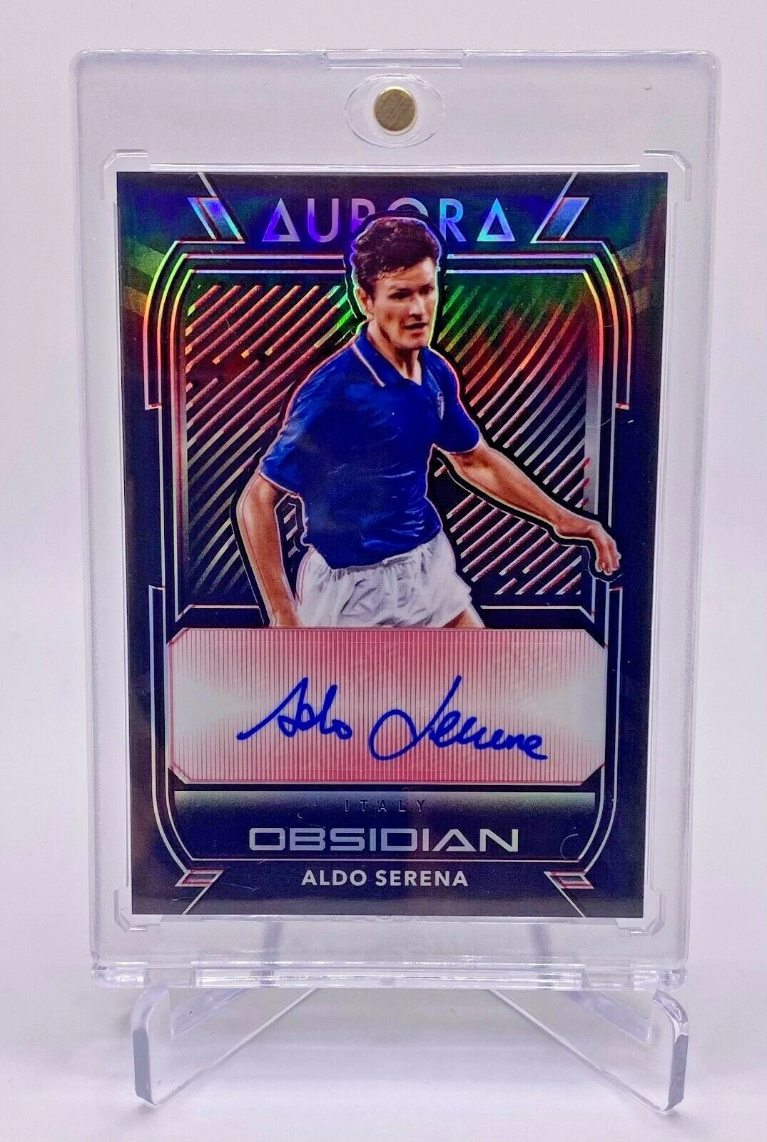 2020-21 Aldo Serena Panini Obsidian Aurora Red Italy Autographed Soccer Card 3/5