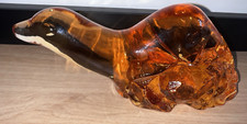 Vintage ORREFORS  Swedish Glass Amber Coloured Otter c1974