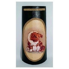 Tegola  grande cane con micetto gatto decoupage su legno