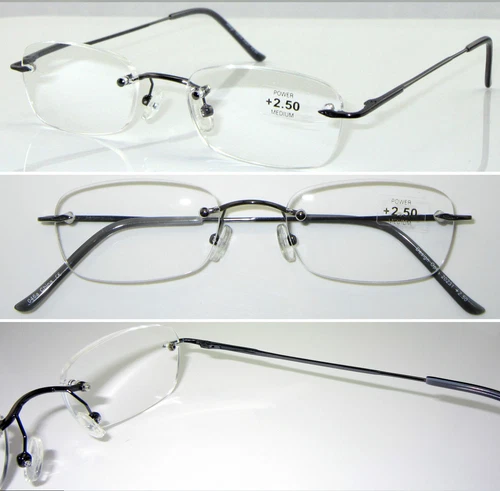 Quality Classic Rimless Reading Glasses +1.25+1.5+2.0+2.5+3.0 Spring Hinges L60