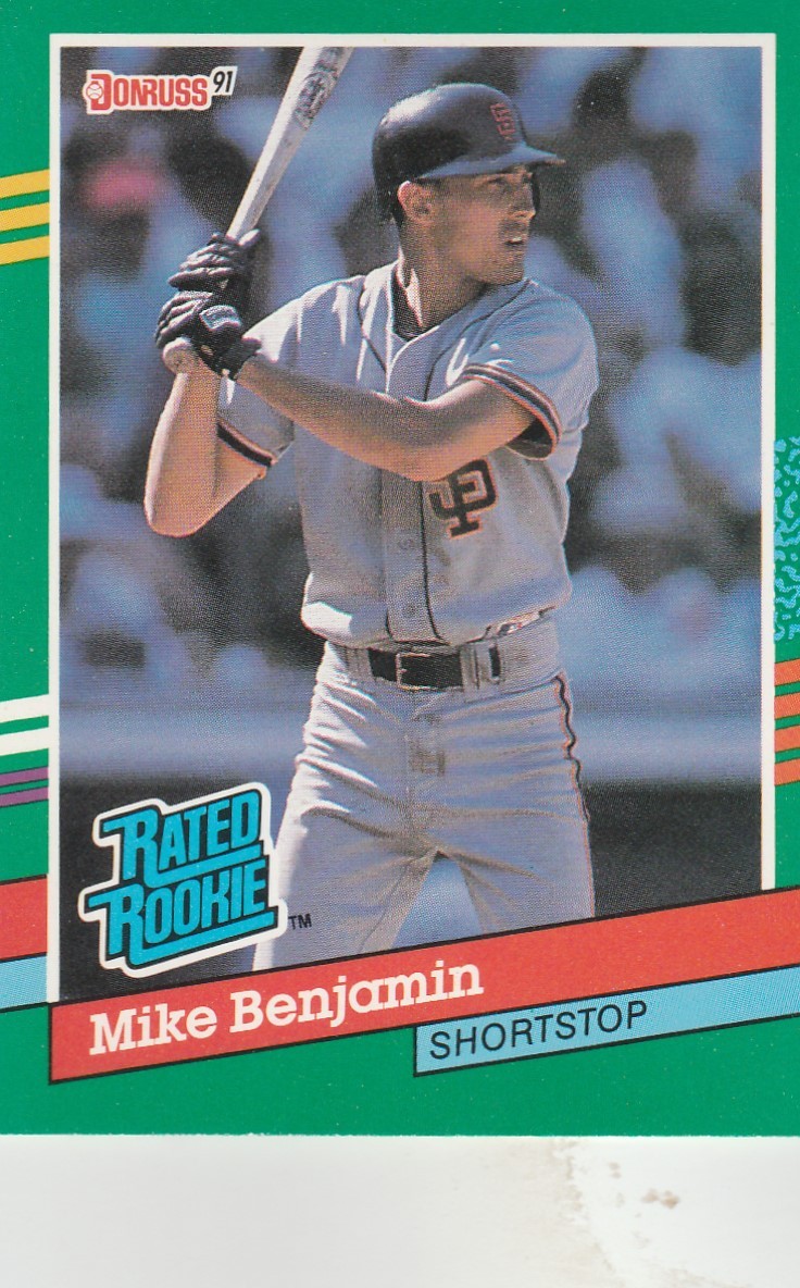 FREE SHIPPING-MINT-1991 Donruss Mike Benjamin #432 SAN FRANCISCO GIANTS RATED RO