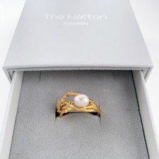 Genuine Freshwater Pearl with Gold Foil Designer Ring Brand new in box Size UK N