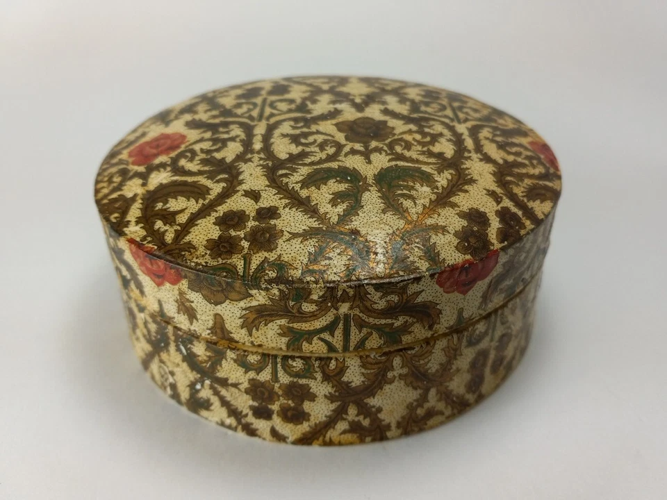 Caja en polvo de baratija de colección papel maché vikingo floral hecha a mano en Japón vacía 5x2 pulgadas Foto 2 de 4