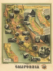 1885 Unique Pictorial Map Of California 11"x15" Wall Art Poster Decor Historic