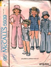 5939 Vintage McCalls SEWING Pattern Girls 1970s Jumpsuit Hat Casual Boys 6X OOP