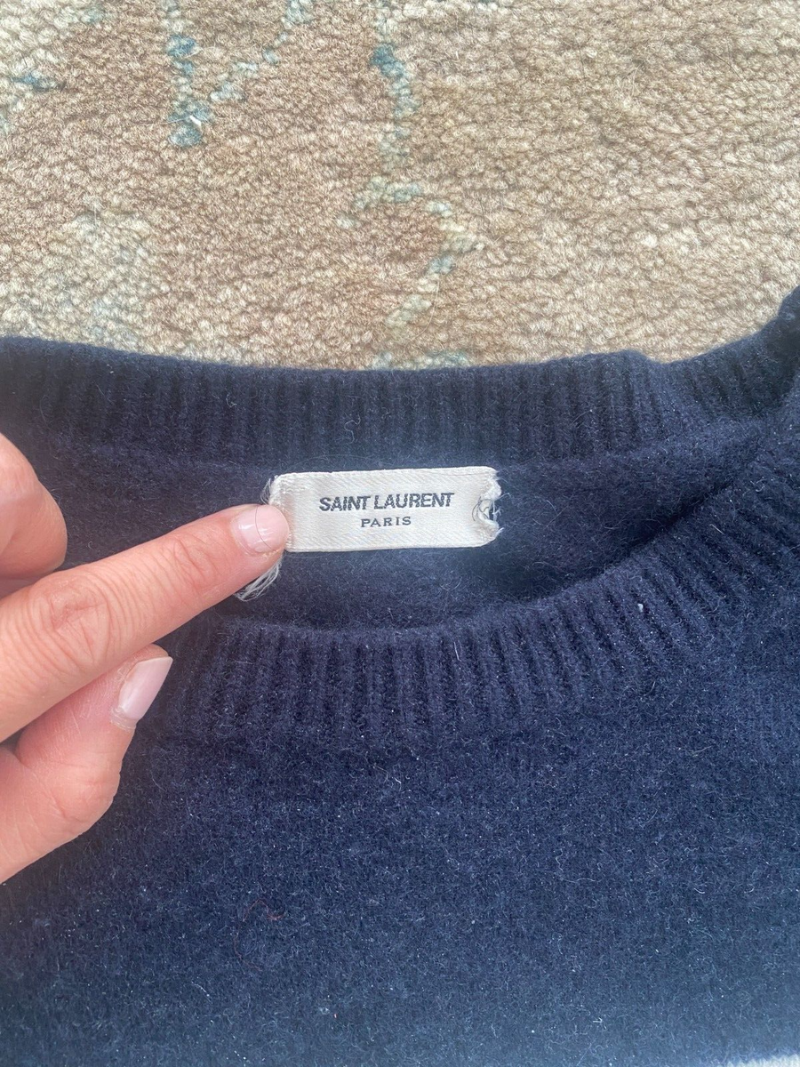 SAINT LAURENT YSL Navy Blue & White Striped Cashmere Sweater Small
