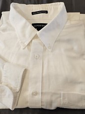 Lands End Dress Shirt Men's 17 1/2-33 Solid White Non-Iron Supima Oxford