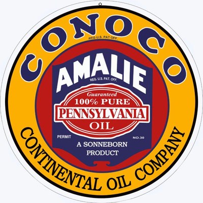 Conoco Amalie Continental Oil Company Sign. 14''x14'' Round