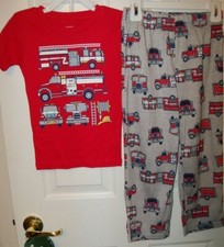 Carter's Fire Truck Fireman Red Gray Long 2 Piece Pajama PJ Set Boys Size 7 NWT