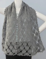 New Handmade Crochet Gray Soft Acrylic Lattice Lace Shawl Wrap Scarf