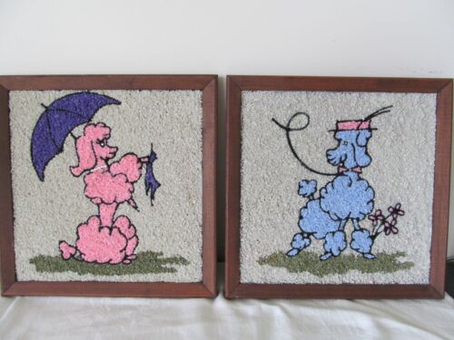VTG  Gravel Art Poodle Picture Pink & Blue Wood Frame 11" Pebble Stone Rock - Picture 1 of 4