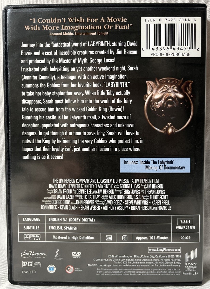 LABYRINTH DVD Jennifer Connelly David Bowie 43396434592| eBay