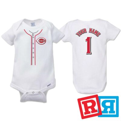 Personalized Cincinnati Reds Gerber Baby Onesie  Cotton White Custom Bodysuit