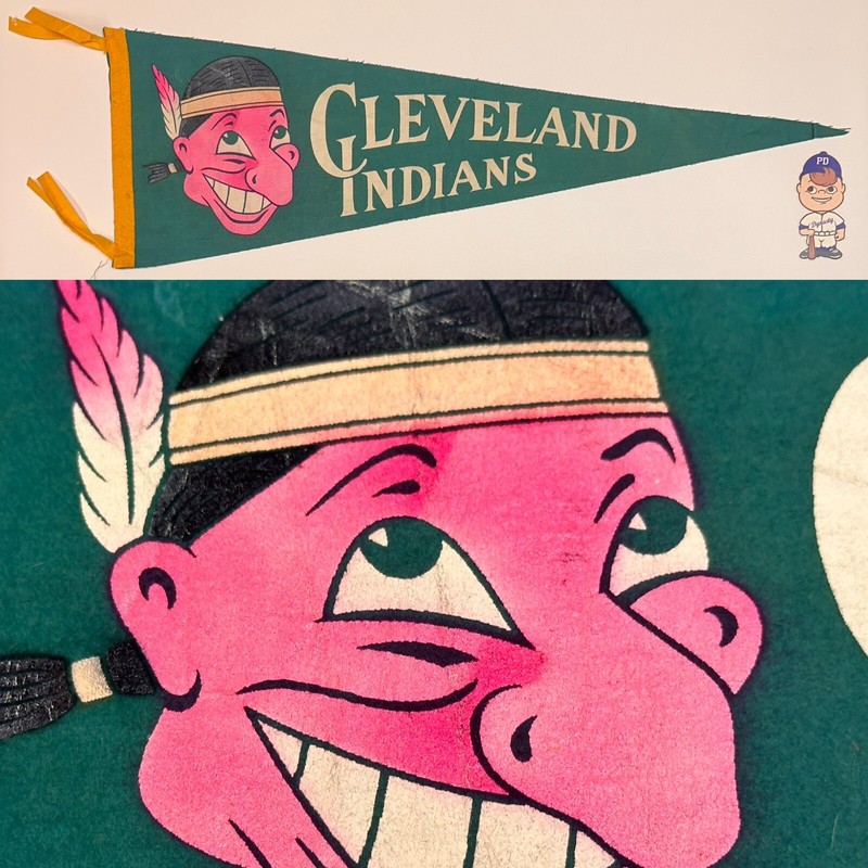 1960s Cleveland Indians Mid Size Pennant Flag Banner 9x26.5 Ohio Wahoo Green