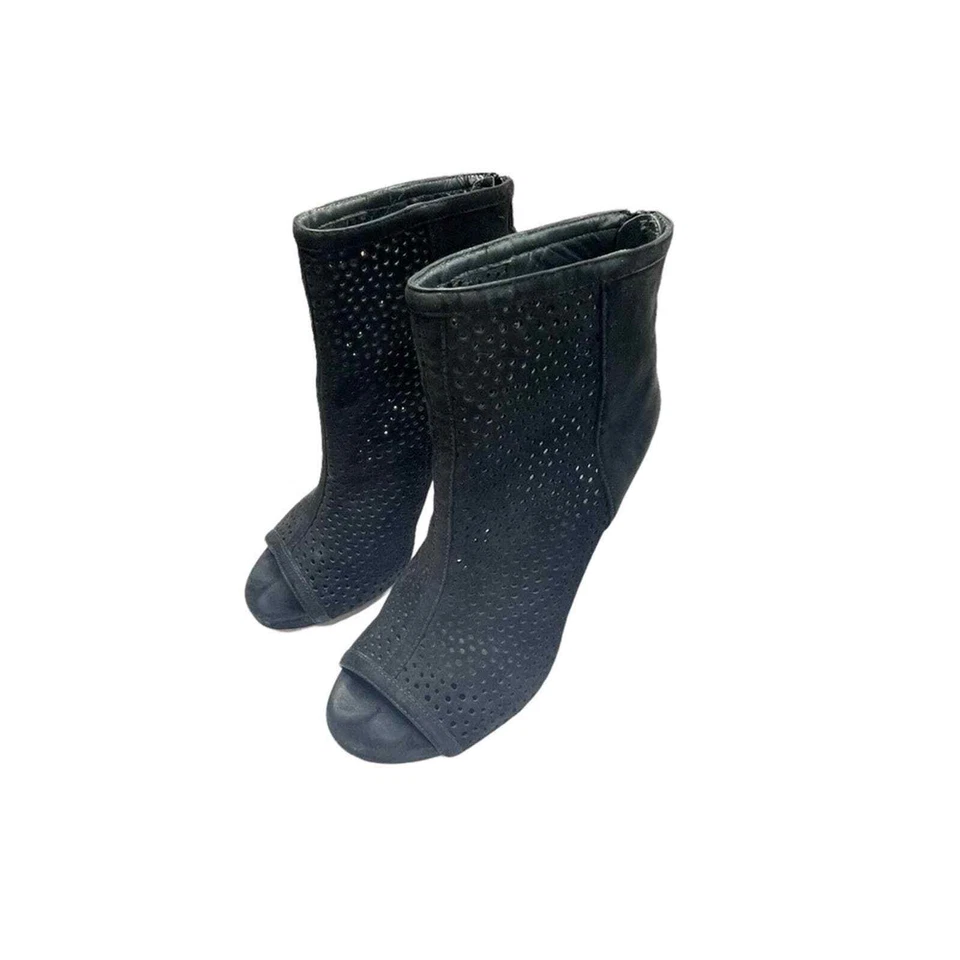 Stuart Weitzman black peep toe booties mesh cutout heels - Image 4 of 4