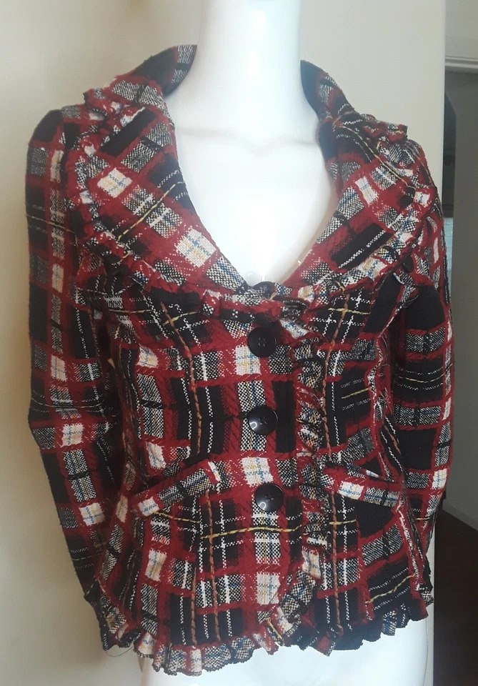 Body Central Rojo Negro Tejido a Cuadros Traje Chaqueta Blazer Talla M Foto 4 de 4