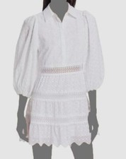 $495 Alice + Olivia Women White Blakesley Embroidered Eyelet Shirt Dress Size 2