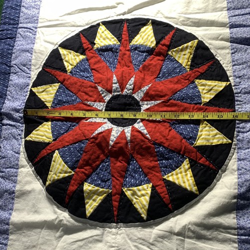 VTG JC Penney Patchwork Star Blue Black Yellow Red 24" x 29" Shams Country Quilt - Picture 5 of 8