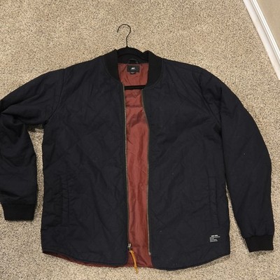 OBEY Men's XL Bomber Jacket Quilted Lined Full Zip Pockets Black Red