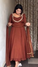 Presenting Faux Georgette Brown Gown Bottom With Dupatta For Women/Girls