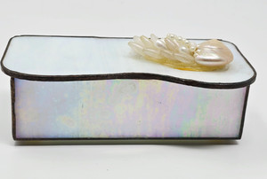 Stained Glass Trinket Box Or Jewelry Box White Iridescent Nautical Vintage 6" x