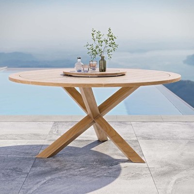 Modway Wellspring 63'' Outdoor Patio Teak Wood Dining Table in Natural