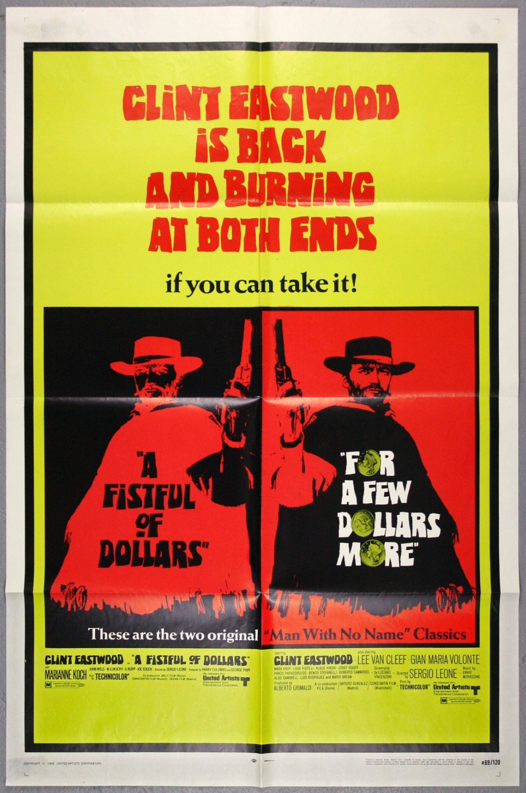 Original Vintage 1-Sheet Movie Poster, A Fistful of Dollars Combo, Eastwood 1969