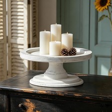8" Rustic Wood Cake Stand, Round Pedestal Riser, Candle Holder Tray