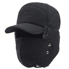 Faux Fur Cap Hat Visor Windproof Ski Balaclava Cover Men Women Medium Black