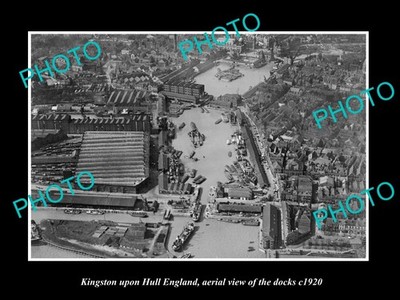Kingston Upon Hull England Aerial View Docks c1920 Old Large Historic Photo