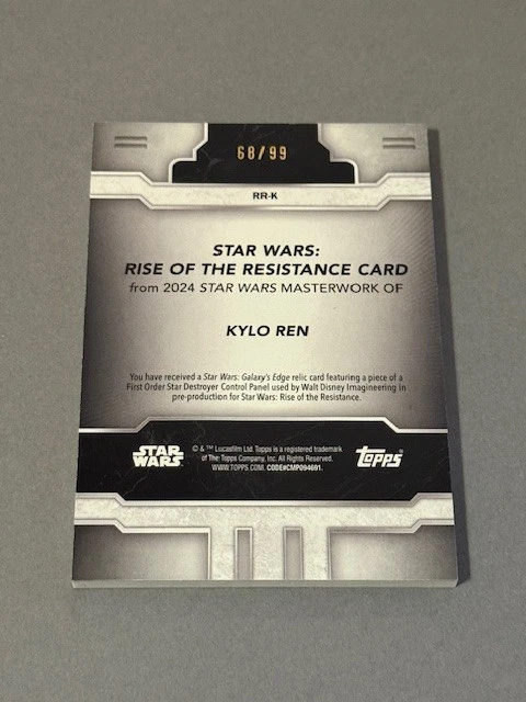 Kylo Ren Relic Prop /99 Star Wars Topps Masterwork Star Destroyer Panel Green sp - Image 3 of 3